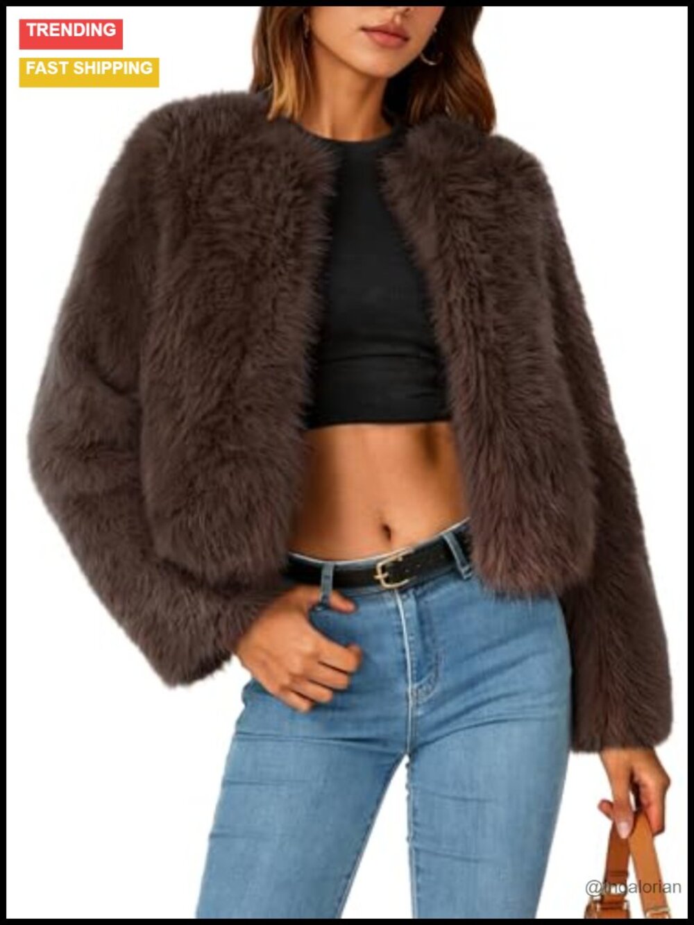Faux Fur Cropped Jacket Fluffy Winter Coat Hook Closure Women